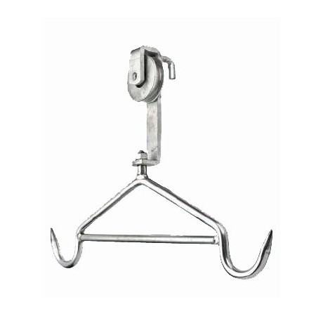 Galvanized pulley with rope, AISI 304 stainless steel bearing, for calfskin.