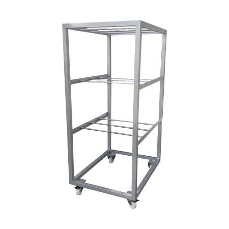 Carrinho RACK de 3 níveis, 750x1000x1750H, com 2 rodas giratórias d100 com travões e 2 fixas