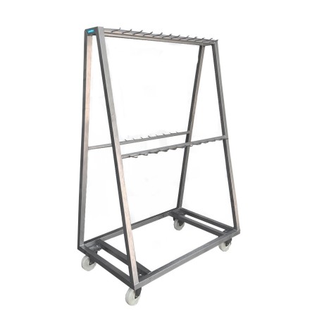 Carro RACK de carnisseria de 2 nivells, 2 barres per nivell i 12 punxes per barra, total 48 posicions.