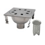drain 200x200x130h with basket, vertical exit d63 in AISI 304 stainless steel.