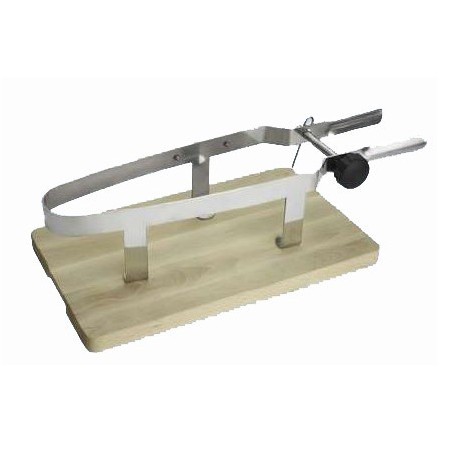 Suport pernil ibèric amb base de fusta de faig (450 x 270 x h30) acer inoxidable AISI 304.